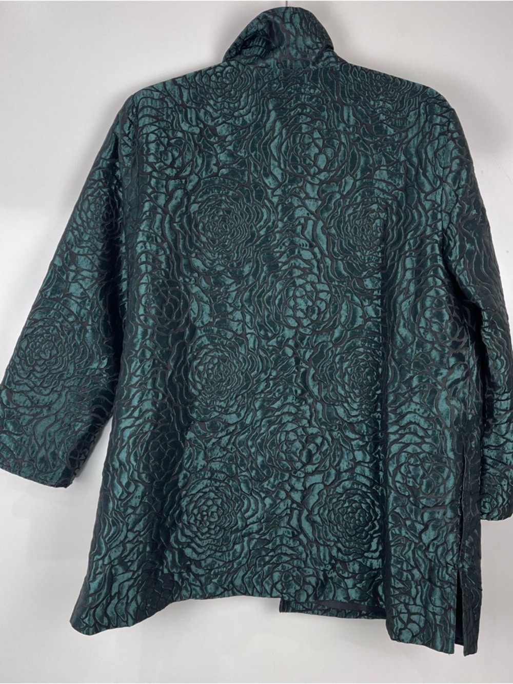 Ali Miles Jacket NWT Size M Textured Green Floral Print Open Front Artsy Chic - Picture 9 of 10